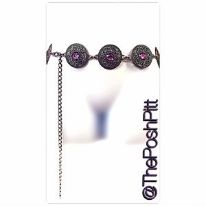 Silver with Purple Jewels Chain Hipster Belt